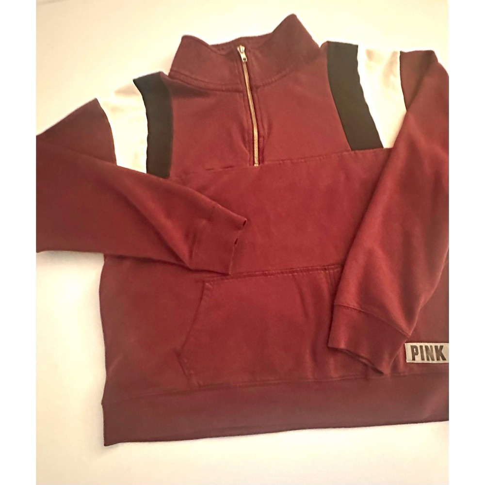 PINK Victoria's Secret Women's Burgundy Colorblock 1/2 Zip Mock Neck S